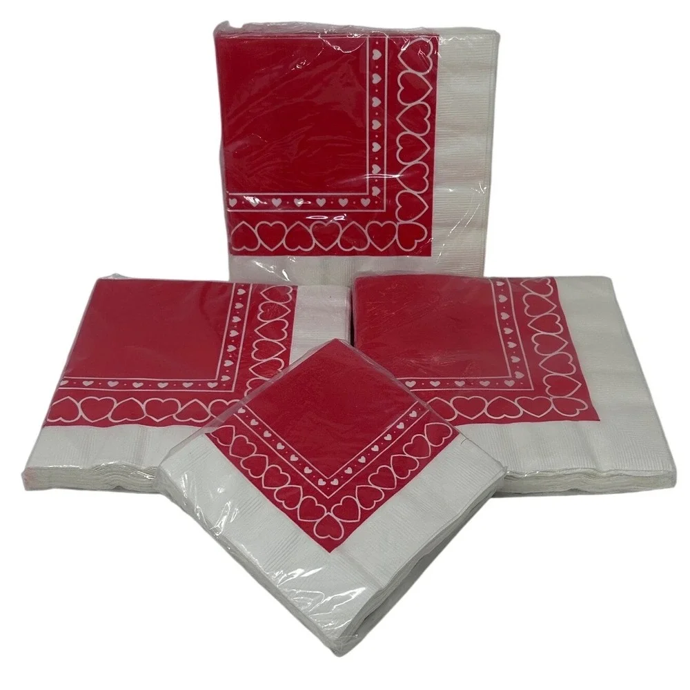 Vintage Gibson Party Papers Heart Napkins‎ 4 Packs Red White Valentines Day USA